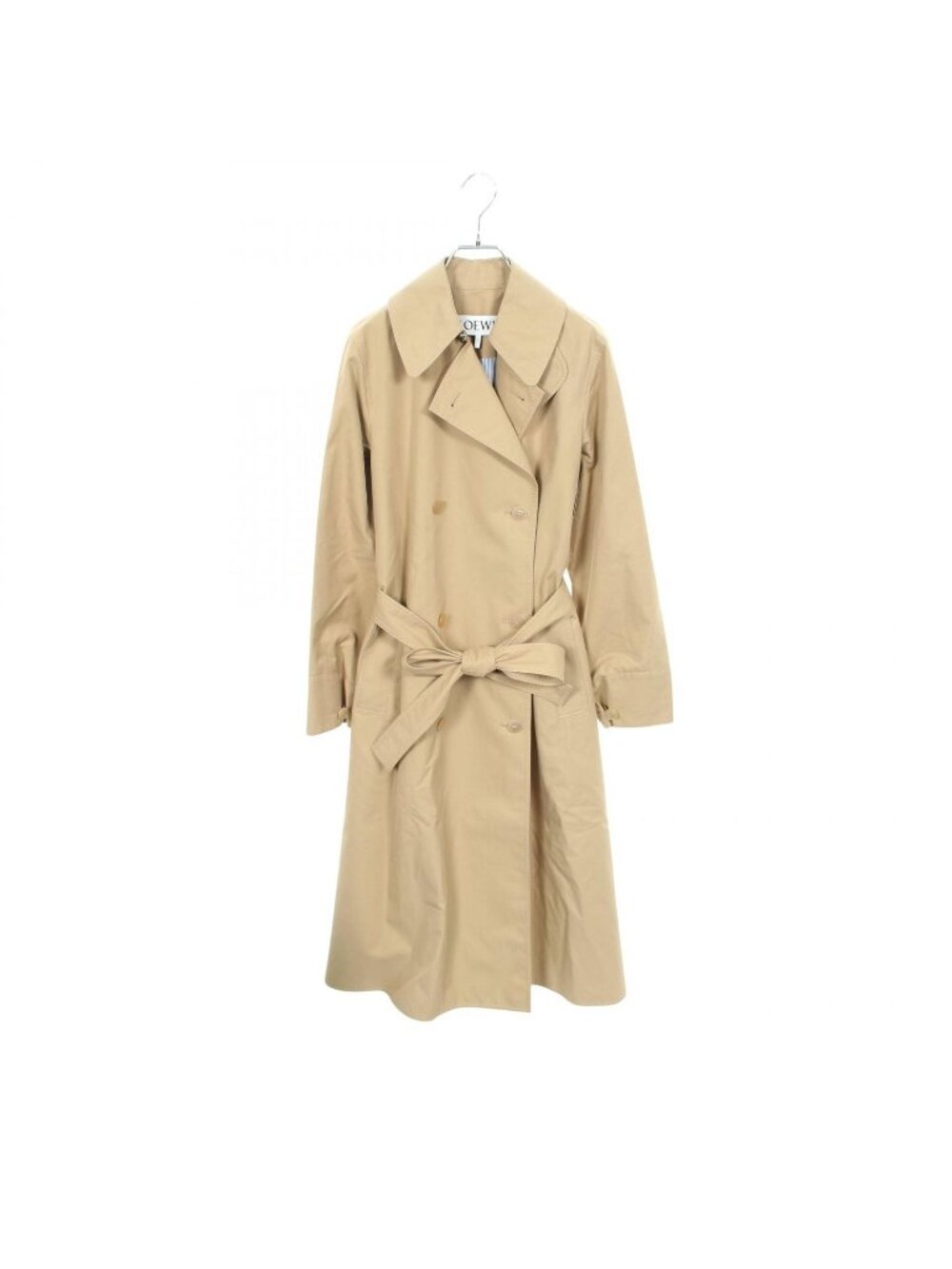 Loewe Trench Coat Anagram Double Breasted Beige Cotton Leather